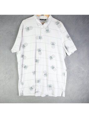 Travis Mathew Polo Shirt Mens XXL White Pineapple Graphic Casual Golf